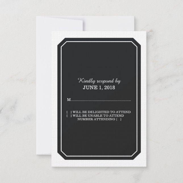 Schwarze, einfach elegante Antwortkarte RSVP Karte (Vorderseite)