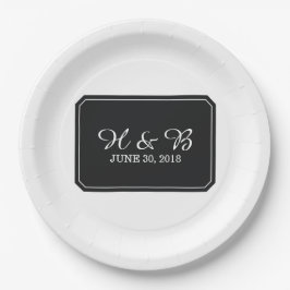 Schwarze, einfach Elegante Hochzeit Pappteller