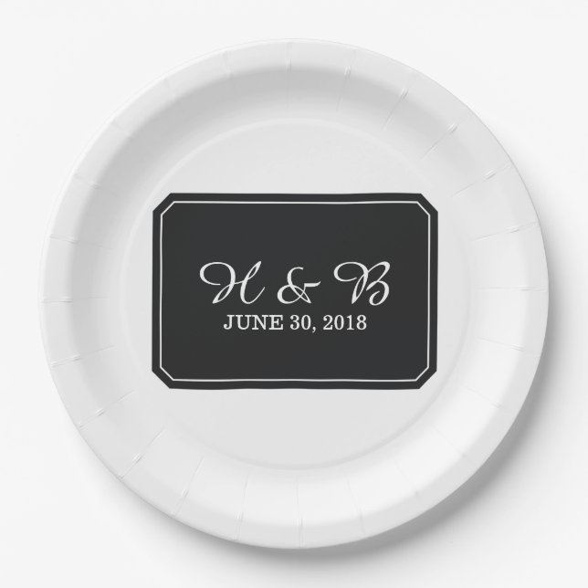 Schwarze, einfach Elegante Hochzeit Pappteller (Vorderseite)