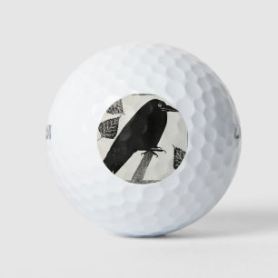 Schwarze Einfache Crow-Illustration Golfball