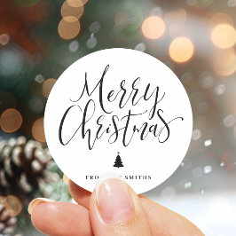 Schwarze einfache Kalligrafie Frohe Weihnachten Runder Aufkleber