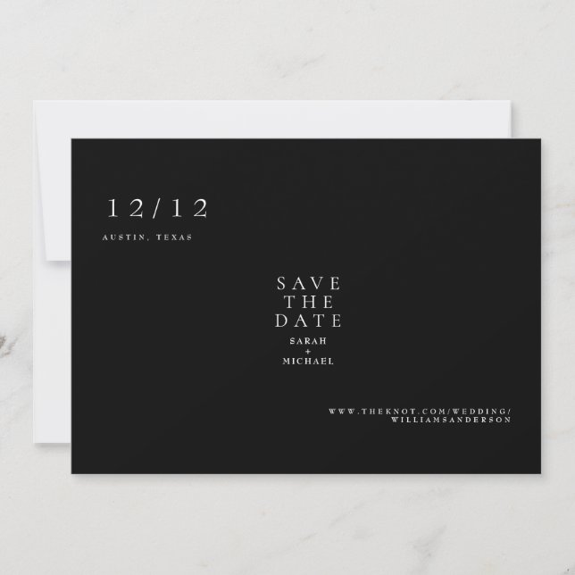 Schwarze einfache Text-only-Hochzeit Save the Date (Vorderseite)