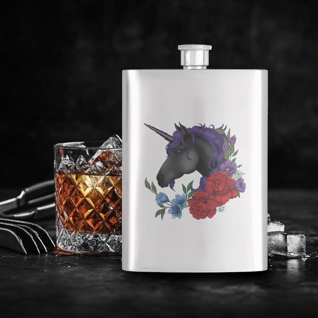 Schwarze Einhorn-Blume Lila Flachmann (Von Creator hochgeladen)