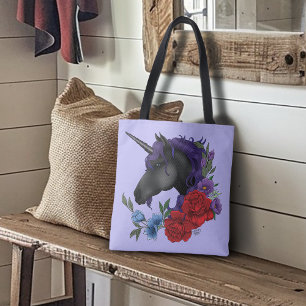Schwarze Einhorn-Blume Lila Tasche