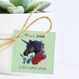 Schwarze Einhorn-Lila Rote Blume Geschenkanhänger