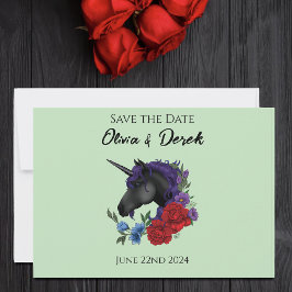 Schwarze Einhorn-Lila Rote Blume Save The Date