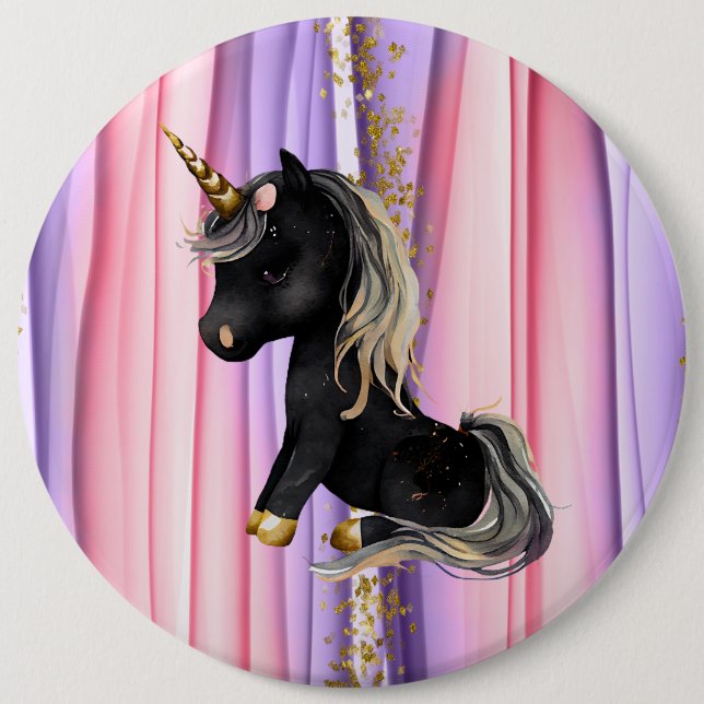 Schwarze Einhorn Rosa Ohren Button (Vorderseite)