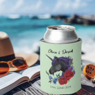 Schwarze Einhorn Rote Lila Blume Dosenkühler