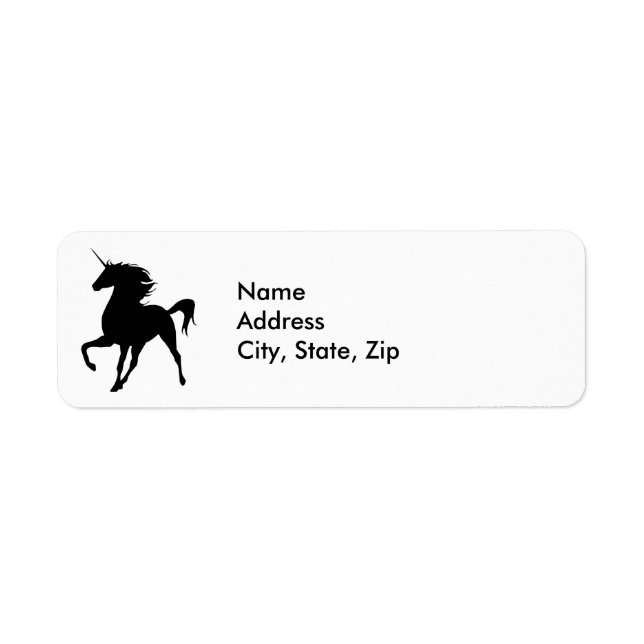 Schwarze Einhorn-Silhouette-Adressenmarken (Vorne)