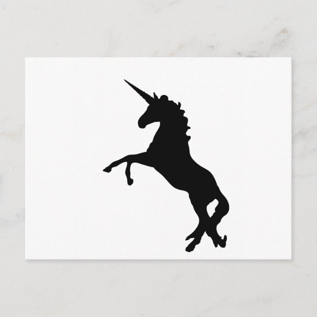 Schwarze Einhorn-Silhouette auf Hind Legs Postkarte (Vorderseite)
