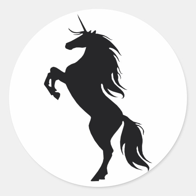 Schwarze Einhorn-Silhouette-Aufkleber Runder Aufkleber (Vorderseite)