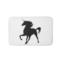 Schwarze Einhorn-Silhouette Badematte