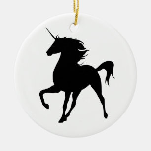 Schwarze Einhorn-Silhouette Runde Deko-Hängekugel Keramikornament
