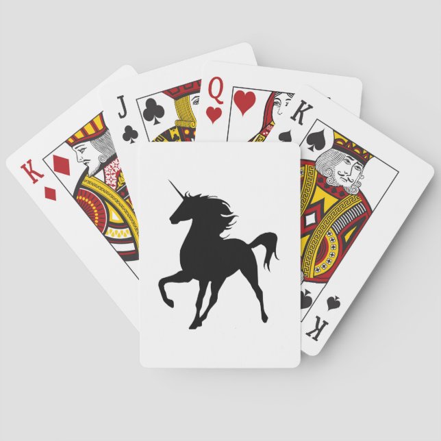 Schwarze Einhorn-Silhouette Spielkarten (Rückseite)