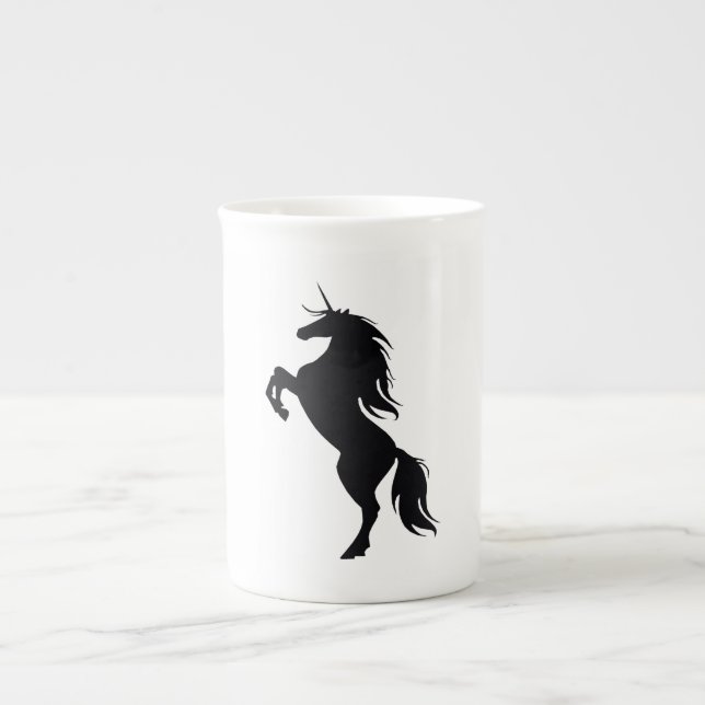 Schwarze Einhorn-Silhouette-Tasse Prozellantasse (Vorderseite)