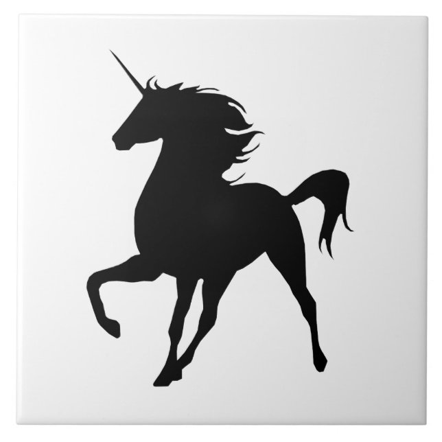 Schwarze Einhorn-Silhouette Tile Fliese (Vorderseite)