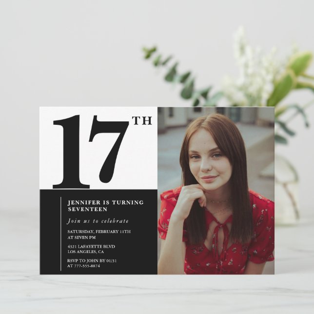 Schwarze Einladungen zum 17. Geburtstag Eleganter  (Stehend Vorderseite)