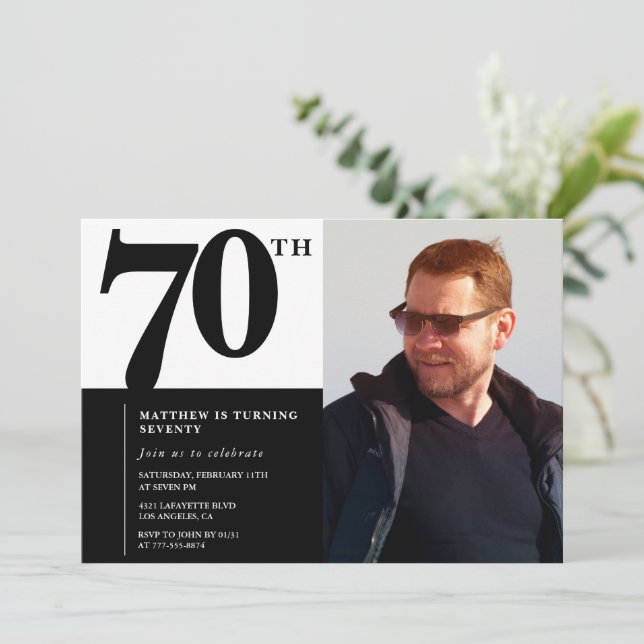 Schwarze Einladungen zum 70. Geburtstag Eleganter  (Stehend Vorderseite)