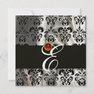 SCHWARZE EIS-SEIDEN-DAMASTSTOFF MONOGRAMM ROT RUBI EINLADUNG