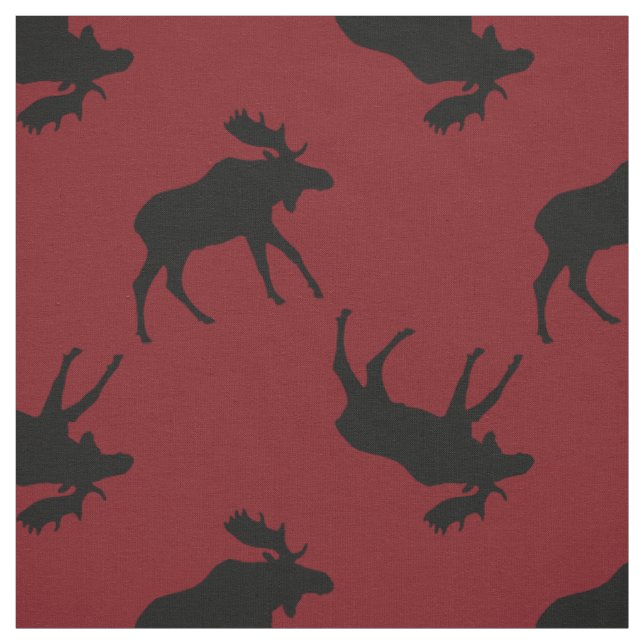 Schwarze Elch-Silhouetten auf Rot Stoff (Muster)