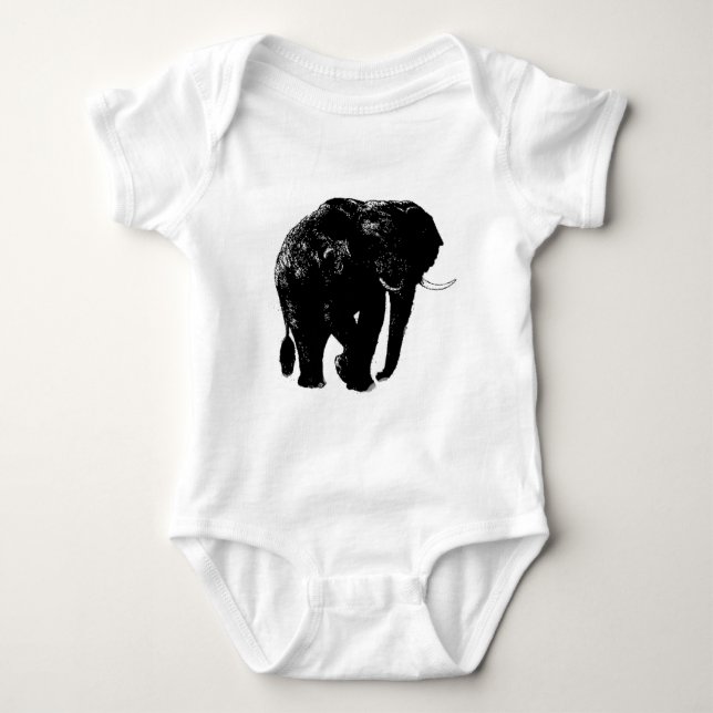 Schwarze Elefant-Silhouette Baby Strampler (Vorderseite)