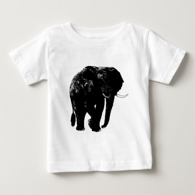 Schwarze Elefant-Silhouette Baby T-shirt (Vorderseite)