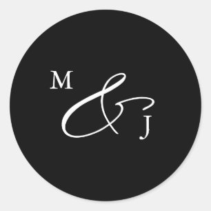 Schwarze Elegant Script Ampersand Typografie Class Runder Aufkleber