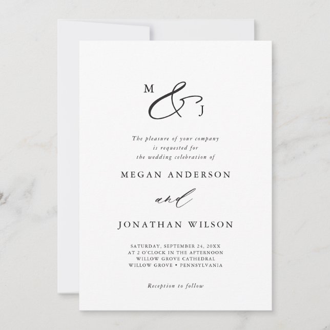 Schwarze Elegant Script Ampersand Typografie Forma Einladung (Vorderseite)