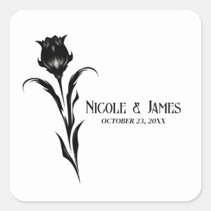 Schwarze elegante Blumen gothic Hochzeit Quadratischer Aufkleber