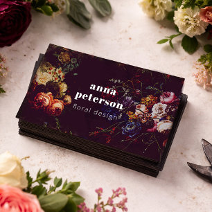 Schwarze elegante chic dunkle Blumenblüten Florist Visitenkarte