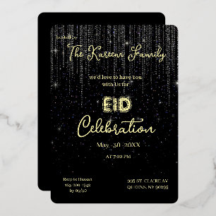 Schwarze elegante Eid-Feier Eid-Party-Einladung Folien Feiertagskarte