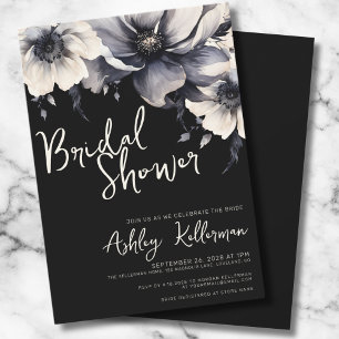 Schwarze elegante Floral Hochzeitsparty Einladung