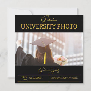Schwarze elegante Folienrand-Universitätsabschluss Einladung