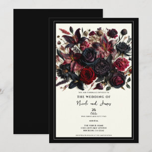 Schwarze elegante Herbst gepresste Blumen dunkle H Einladung