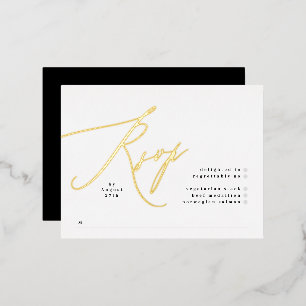 Schwarze elegante Hochzeit weiße Goldfolie RSVP Ka Folien Feiertagspostkarte