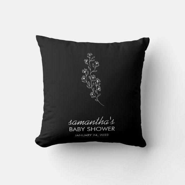 Schwarze elegante kleine handgezeichnete Skizze Bl Kissen (Vorderseite)