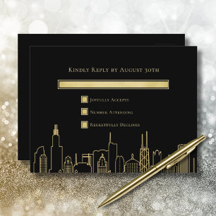 Schwarze elegante Las Vegas Hochzeit RSVP Karte