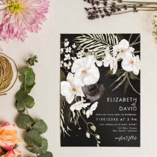 Schwarze elegante luxuriöse florale Orchideen-Hoch Einladung
