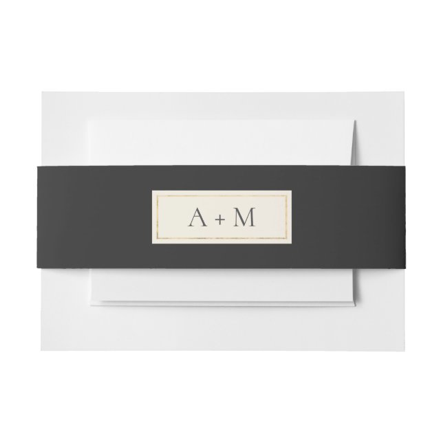 Schwarze Elegante Mit Monogramm Hochzeit Einladungsbanderole (Vorderseite Beispiel)