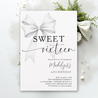 Schwarze elegante moderne Sweet 16 mit Schleife in Einladung
