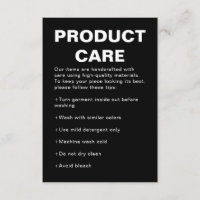 Schwarze elegante Produktpflege-Notizkarte