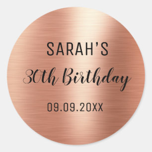 Schwarze elegante Rose Gold Folie 30. Geburtstag  Runder Aufkleber