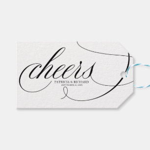 Schwarze elegante Schrift Cheers-Weinflaschenanhän Geschenkanhänger