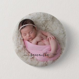 Schwarze elegante Schwung-Signatur-Name-Foto Button