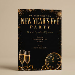 Schwarze elegante Silvesterparty Einladung