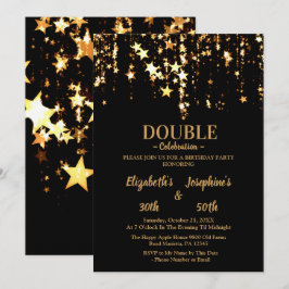 Schwarze, elegante und goldene Sterne Doppelgelenk Einladung
