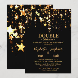 Schwarze, elegante und goldene Sterne Doppelgelenk Einladung