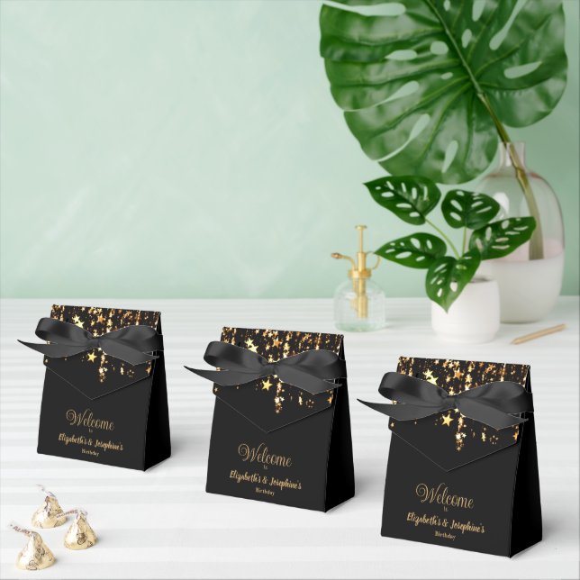 Schwarze, elegante und goldene Sterne Doppelgelenk Geschenkschachtel (Zahlreiche)