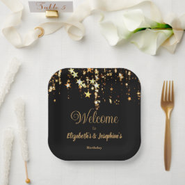 Schwarze, elegante und goldene Sterne Doppelgelenk Pappteller