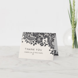 Schwarze elegante Vintage Spitzehochzeit danken Dankeskarte